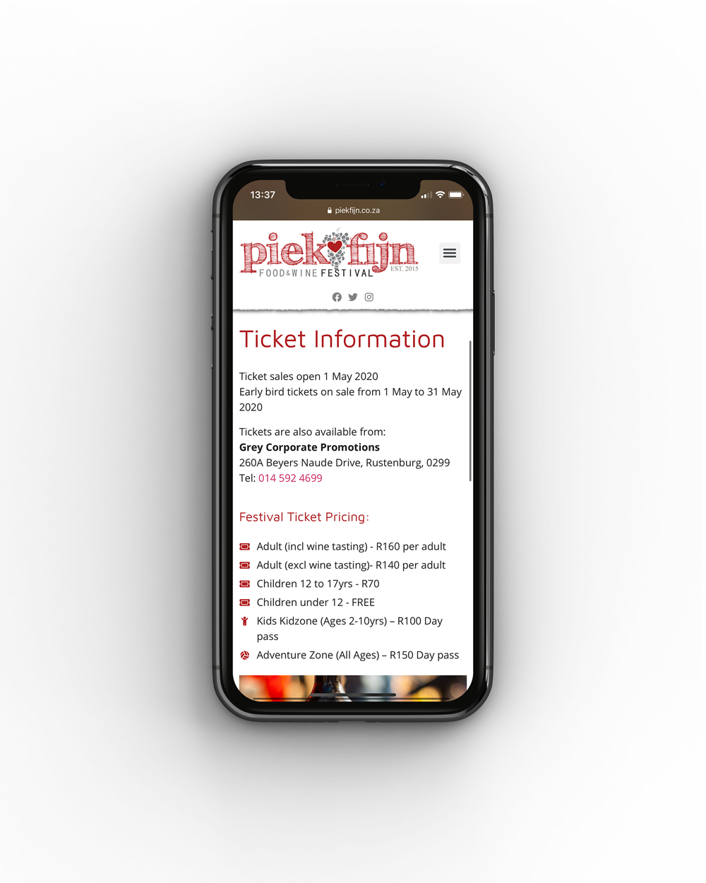 Piekfijn Food and Wine Festival Mobile Website Design