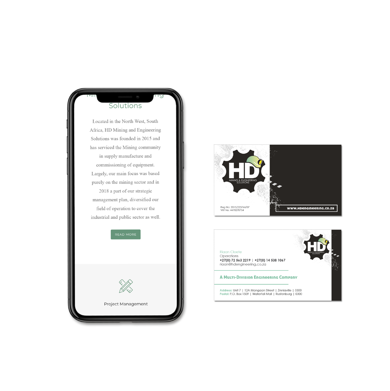 HD Engineering Mobile Website and Business Card Design