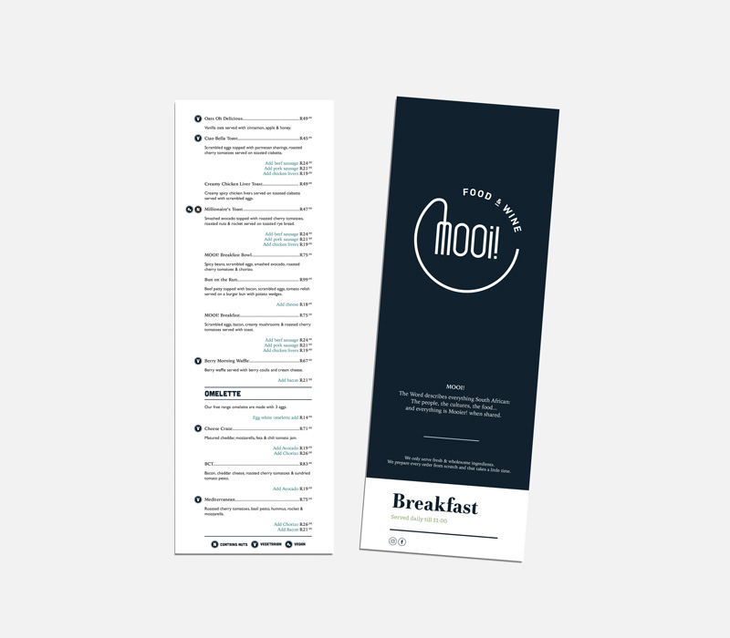 Mooi! Food and Wine - Breakfast Menu Design