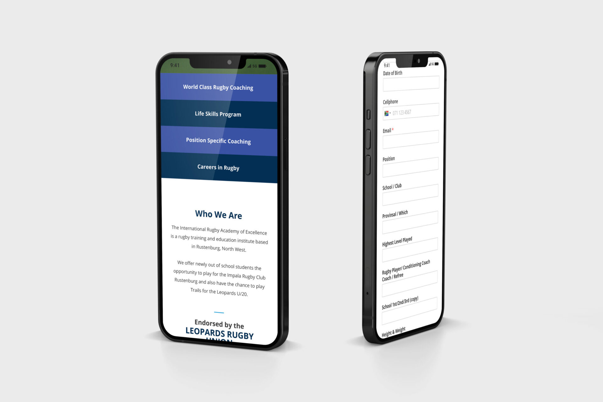 Rugby Academy Mobile Website Design